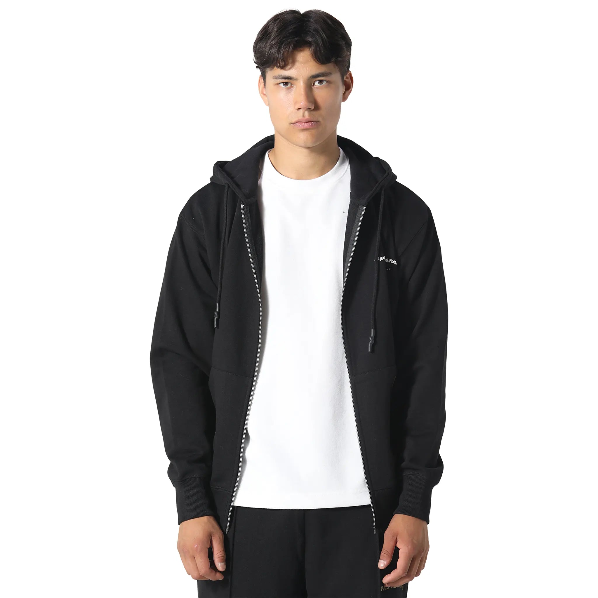 Front View of Pas De Monaco Noir Carrera Black Zip-Up Hoodie PKK22S009-Q11